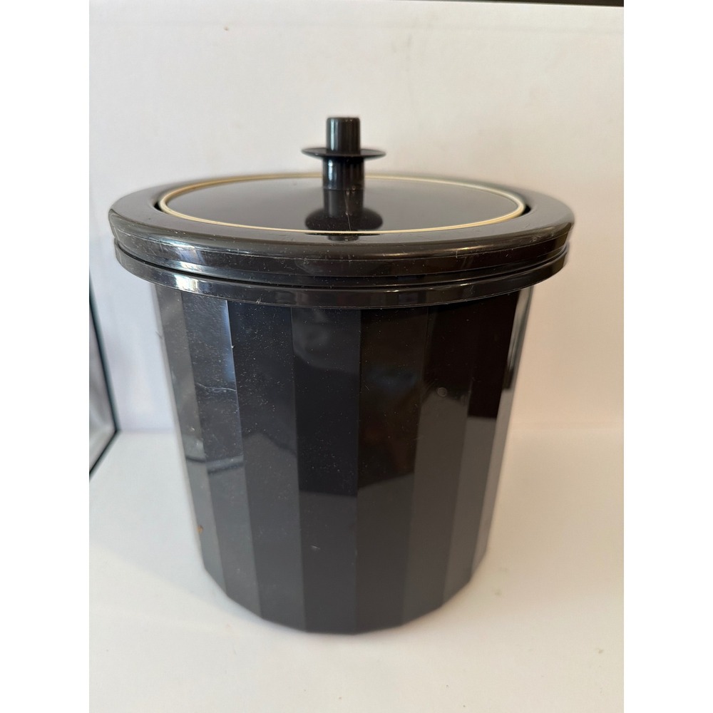 Vintage Tupperware Black Faceted Ice Bucket with Lid and Starburst Insert 1533-4